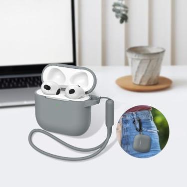 Imagem de Compatível com AirPods 4 geração [2024], fone de ouvido de silicone macio com chaveiro|alça de mão, capa protetora completa para fones de ouvido para AirPods 4ª geração, cinza