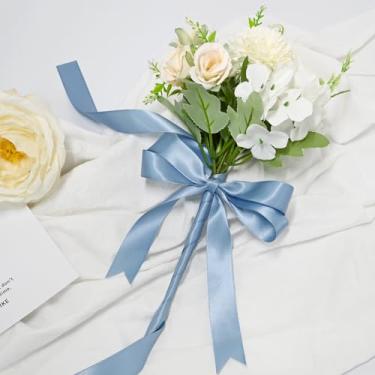 Imagem de Rolo de 2,5 cm, fita de cetim para embrulho de presente, casamento, artesanato, Natal, Páscoa, floral, cabelo, decorações de convites e mais Dustyblue