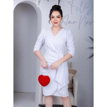 Imagem de Vestido Midi Festa Justo Tubinho com Manga 3/4 Brilho - Fashion, Branc