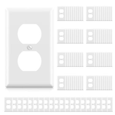 Imagem de ELEGRP Tampas de tomada de receptáculo duplex, placas de parede de tamanho padrão de 1 gangue, capas de placas frontais de dupla saída de policarbonato inquebrável, listado na UL, parafusos de cores