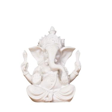 Imagem de Escultura: estátua de resina branca de Ganesha, estilo arenito, 7,5 cm