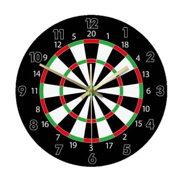 Imagem de Relógio de parede com design de dardos de 30 cm, acrílico, sem tique-taque, silencioso