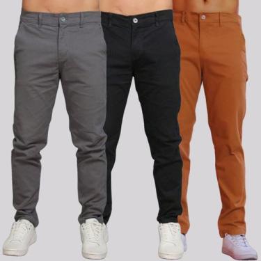 Imagem de Kit 3 Calça Sarja Masculina Calca Masculino C/lycra Elastano - NoBrand