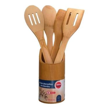 Imagem de 2X Kit De Utensílios Bambu 5 Peças Pau Colher Garfo Espátula
