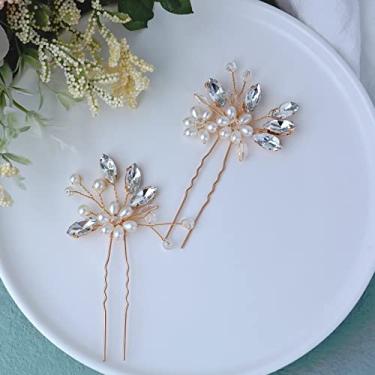 Imagem de Peças de cabelo para noivas, broche de cabelo de casamento Beusoulove acessórios de cabelo de flor de cristal com strass e pérola sintética para meninas, mulheres, pacote com 2 prata (gole)