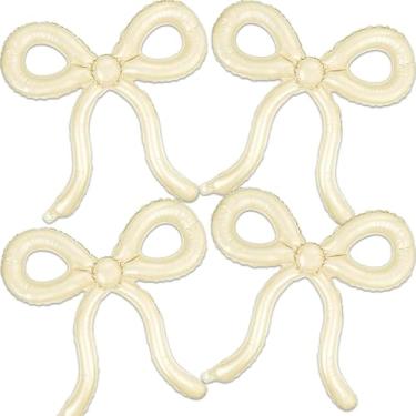 Imagem de 4 peças de balões de laço bege creme branco decorações para meninas mulheres artigos de festa de aniversário temáticos de arco para chá de bebê, revelação de gênero, casamento, despedida de solteira