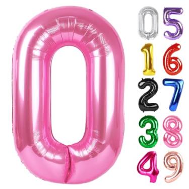 Imagem de Balão rosa número 0 101 cm, número de balão 0 para decorações de aniversário de 10, 20, 30, 40, 50, 60 anos, artigos de festa rosa