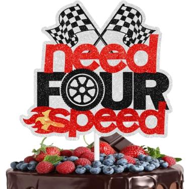 Imagem de Need Four Speed Cake Topper Kids' 4th Birthday Happy Racing Car Decoration, Racer Birthday Party for Boys and Girls, Car Party, Traffic Party Checkered Flag, Wheel Decoration