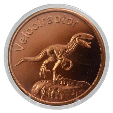 Imagem de Velociraptor Prehistoric Dinosaur - 1 oz .999 Pure Copper Round Collecticble 39mm Challenge Coin in Capsule - COA by Heavenly Metals