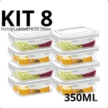 Imagem de Marmita de Vidro 350ml Potes Hermético KIT 10, 8, 6, 4 e 1 Un Tampa Tr