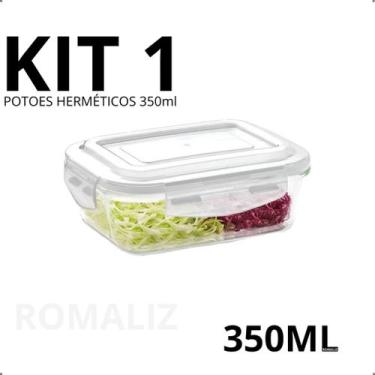 Imagem de Marmita de Vidro 350ml Potes Hermético KIT 10, 8, 6, 4 e 1 Un Tampa Tr