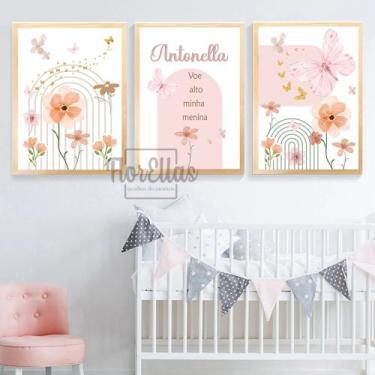 Imagem de 3 Quadros Decorativos Infantil Personalizado Menina  Vários Temas  Qua