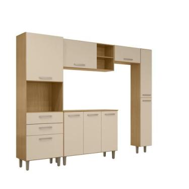 Imagem de Cozinha Luana Modulada Completa 5 Peças - Carvalho Americano - Off Whi