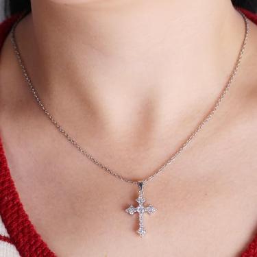 Imagem de Colar de cruz de zircão de cor prata - pingente de oração cristã, joia de bênção religiosa para mulheres, pingente de cristal moderno colar de fé, Adjustable, Latão Zircônia cúbica, Sem Pedra Preciosa
