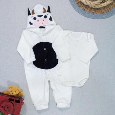 Imagem de Macacão de Bebê com Bordadinho de Vaquinha em Plush - 2 Pçs - Era Uma 