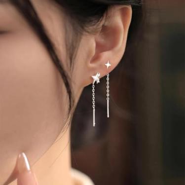 Imagem de 1 par de brincos de estrela de quatro pontas assimétricos, personalidade e moda, brincos de estrela