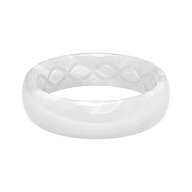 Imagem de Groove Life Anel de casamento de silicone para mulheres – anéis de borracha respirável para mulheres, cobertura vitalícia, design exclusivo, anel feminino de ajuste confortável – fino metálico, Pérola, 7