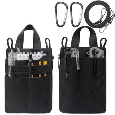 Imagem de Chuanke Organizador de bolso EDC para homens, bolsa compacta de nylon resistente com zíper e cordão de paracord, transporte para lanterna, caneta, caderno (preto)