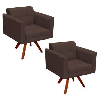 Imagem de Kit 2 Poltronas Decorativas Base Madeira Giratória Ana Suede Marrom - Ibiza