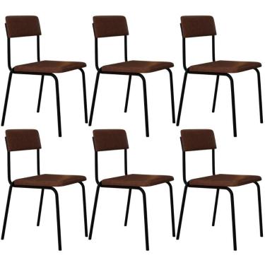 Imagem de Kit 06 Cadeiras Estofada Para Sala De Jantar Sense Preto C01 Courino Whisky - Lyam Decor