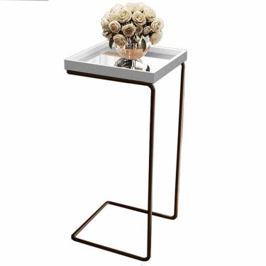 Imagem de Mesa Apoio Lateral Para Sofá Espelhada Pé Café LarFlex Cor:branco