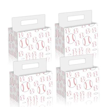 Imagem de 4 caixas de lembrancinhas de festa de beisebol, caixa de presente portátil 3D de brinquedo de festa de aniversário de beisebol, suprimentos a granel de aniversário com tema esportivo, sacolas de