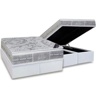 Imagem de Cama Box Baú Queen: Colchão Molas Castor Pocket Super Luxo Látex Plush + Base White(158X198)