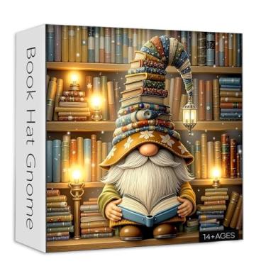 Imagem de PICKFORU Book Hat Gnome 1000 Piece Puzzle for Adults, Library Bookshelves Cute Dwarf Jigsaw Puzzles, Impossible Hard Art Puzzles as Wall Art Decor