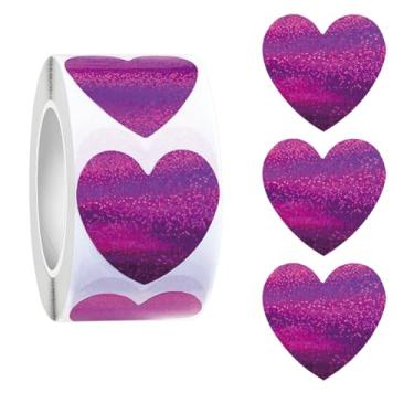 Imagem de 500PCS Heart Shaped Stickers Roll 1in Rose Red Glitter Self-Adhesive Decorative Stickers for Valentine's Day Award Charts Offices Classrooms Bookmarks Envelopes Decor