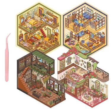 Imagem de ZSYTZL 4 Oversized 3D DIY Stickers, Cute Waterproof Quiet Book with Tweezers Dress Up Your Dream Room Decorating Mobile Phones Handbooks Water Bottle Stickers for Teens Adult-Dress Up Cabin