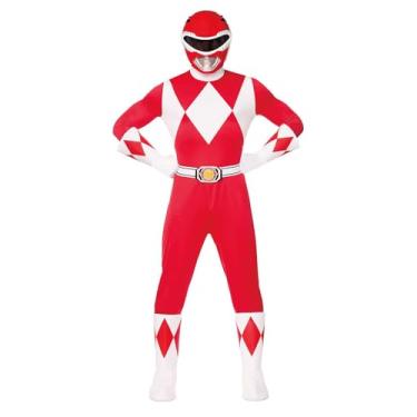 Imagem de Spirit Halloween Fantasia adulta Power Ranger vermelha Mighty Morphin Power Rangers, oficialmente licenciada, terno com máscara, Multicor, ADULT EXTRA LARGE