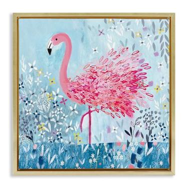 Imagem de Stupell Industries Arte de parede em tela flutuante emoldurada cinza flamingo flor caprichosa, design por Clare Tupper, 63 x 63 cm