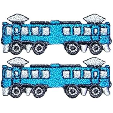 Imagem de Papapatch Conjunto 2 de pequenos mini trem a vapor fofo retrô desenho animado de motor infantil reparação de roupas bolsas decalque aplique decorativo ferro costurado em adesivos bordados (TRAIN-03