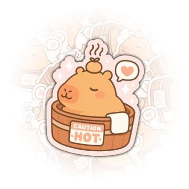 Imagem de (3 peças) Adesivo quente Capivara Bath Caution Hot Tub, Cute Hot Tub Funny Animal Spa Quote Vinyl Sticker para garrafa de água, decalque de capacete de skate, presentes para fãs de Capivara amantes de