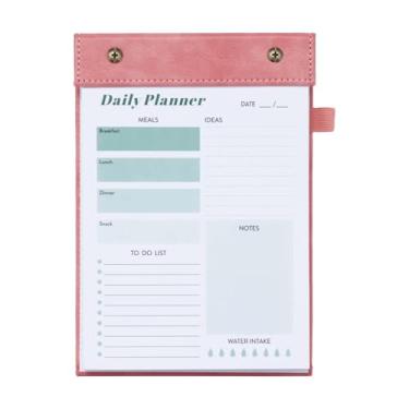 Imagem de XiowDow Agenda diária rosa tamanho A5 rasgável, lista de 100 folhas para fazer com uma base de couro de poliuretano livro prático para trabalho, escritório, casa (rosa)