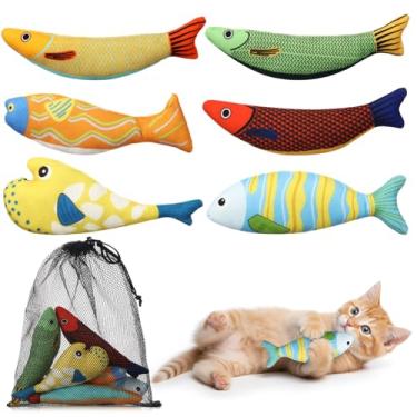 Imagem de Motionchic Pacote com 6 brinquedos para gatos interativos internos para gatos, erva-dos-gatos, presentes engraçados para mastigar para animais de estimação, aniversário (formato de aury)