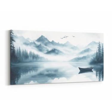 Imagem de Arte de parede em tela de pintura de paisagem, estilo de pintura a tinta, tapeçarias de parede modernas para sala de estar banheiro, pinheiros naturais selvagens, lago tela, decoração de parede, arte