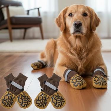 Imagem de 4 meias antiderrapantes para cães - botas de cachorro para evitar lamber patas, sapatos antiderrapantes para cães ao ar livre, ótimo para proteção de patas de cães