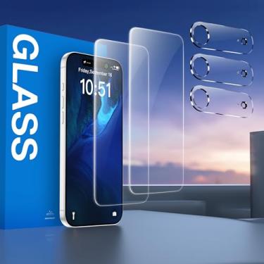 Imagem de [Pacote com 2 + 3] Pacote com 2 protetores de tela + 3 protetores de lente de câmera para iPhone Air, cobertura total, dureza 9H, vidro temperado, transparente HD, resistente a arranhões, compatível