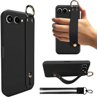 Imagem de Capa de telefone compatível com T-Mobile T Phone 3, alça de pulso, suporte de mão, pulseira, anel de pendurar, capa protetora de silicone TPU Slim Fit para T-Mobile T Phone 3 5G 2025 - preta