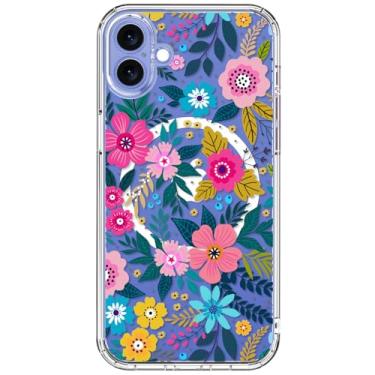 Imagem de ICEDIO Capa para iPhone 16 Plus com protetor de tela - compatível com carregamento sem fio, proteção aprimorada da câmera, capa de telefone transparente com design floral moderno para mulheres