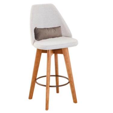 Imagem de Banqueta Alta Maya Giratória Com Encosto Gourmet Linho Bege e Almofada Suede Bege - Aurora Line