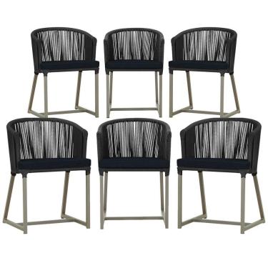 Imagem de 6 Cadeiras De Jantar Noronha Fendi Corda Náutica E12 Trama Preto