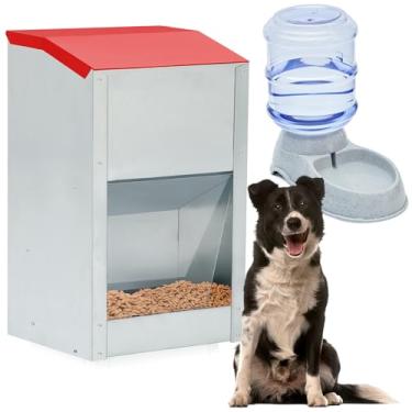 Imagem de Willinglong Comedouro automático para cães e dispensador de água, 11 kg, alimentador de comida de gato galvanizado por gravidade, grande capacidade, 3,5 L, estação de distribuição de água para animais
