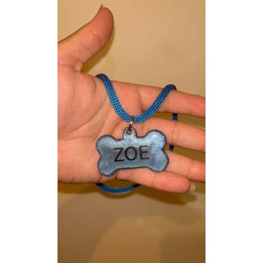 Imagem de Coleira de Identificação Pet Premium com Corda Naval e Tag de Ossinho Personalizada em Resina Acrílica. (Azul, Médio)