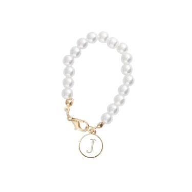 Imagem de Tangseajiao 2 peças J letra acessórios nome inicial ID pingente alça personalizada para corrente de pérola branca, decorações personalizadas modernas simples