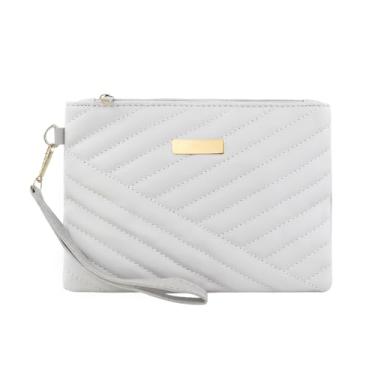 Imagem de AdiStylinno Carteiras femininas de pulso, bolsa feminina de couro fina, bolsa de mão clutch com zíper de grande capacidade com alça de pulso, Cinza, 20 x 14.5 x 0.5 cm / 7.87 x 5.7 x 0.19 in