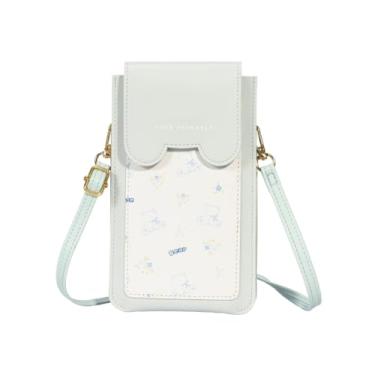 Imagem de Bolsas de telefone pequenas bolsas transversais femininas de couro da moda urso fofo compartimento triplo tela sensível ao toque com bloqueio RFID transversal, Azul, Medium, Tendência