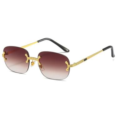 Imagem de Óculos de sol de luxo sem aro, feminino, masculino, popular, vintage, punk, pequeno, espelhado (marrom)