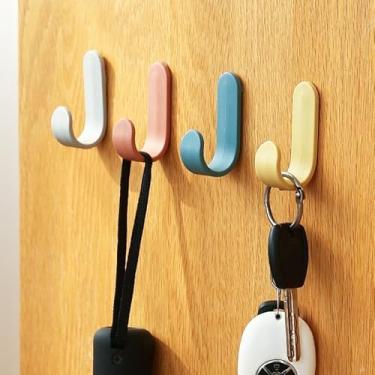Imagem de 6 ganchos utilitários para chave de parede, ganchos de parede autoadesivos para toalhas, chapéus, chuveiro, cozinha, sala de estar, escritório